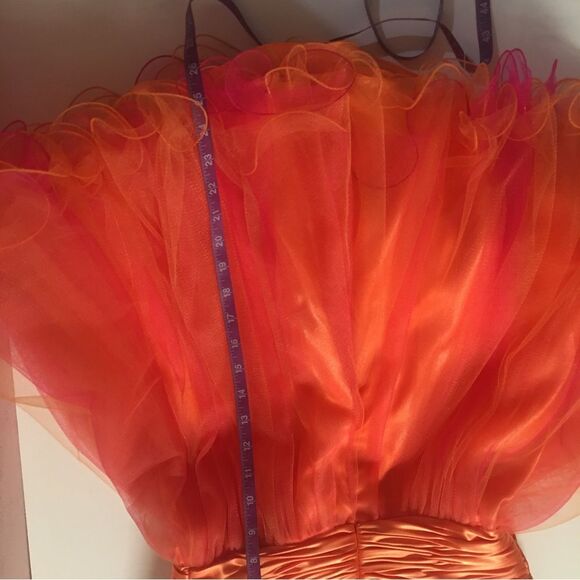 Unique Vintage Let’s Fashion Orange/Pink Sequin Sweetheart Bust Dress Size S EUC - Picture 7 of 11